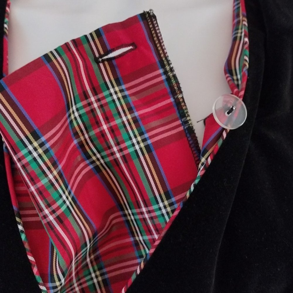 80s Does 40s Style Cotton Velvet / Velveteen Holly Applique Blazer - Picture 9 of 13